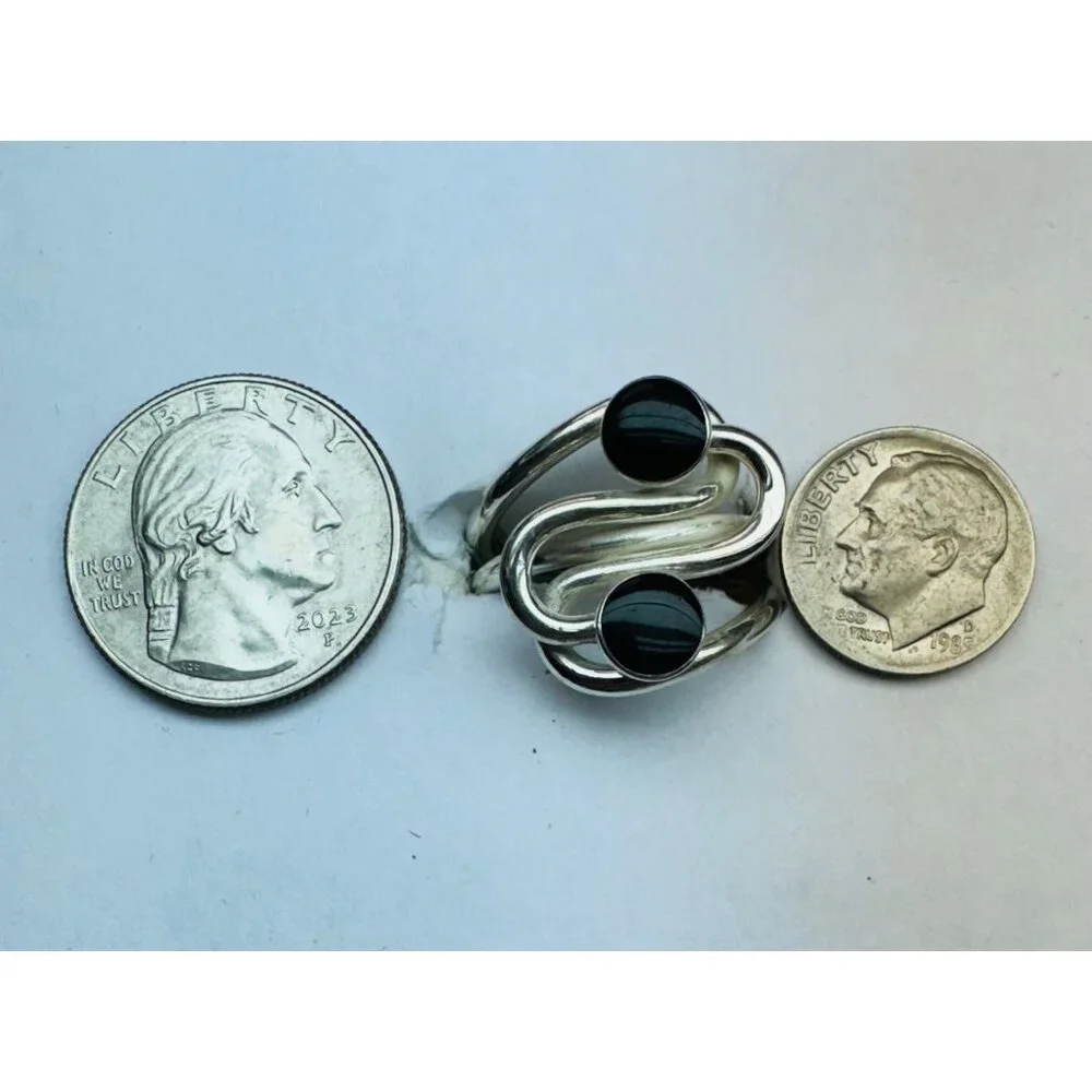 Vintage Sterling Silver 925 Spiral Wrap Ring Black Onyx Size 8 Estate 8.9g - Picture 9 of 10